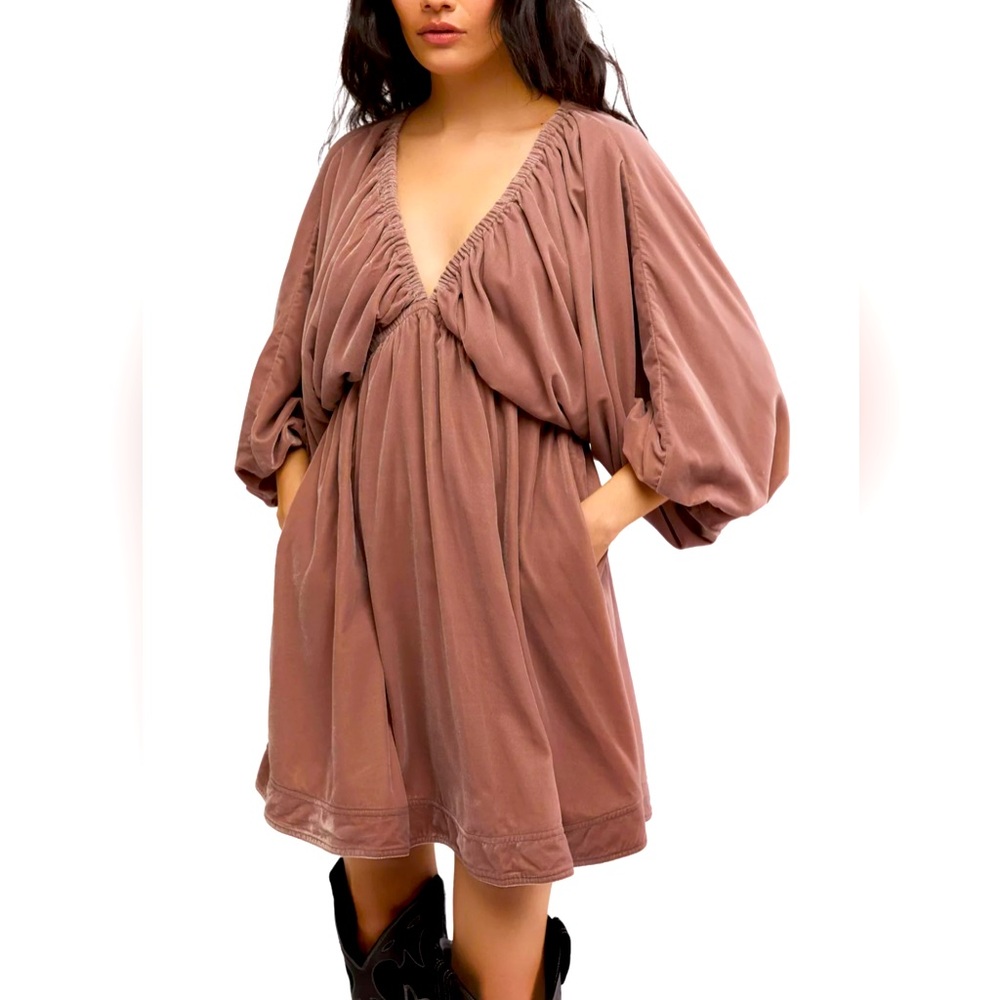Free People Portia Velvet Mini Dress in mauve